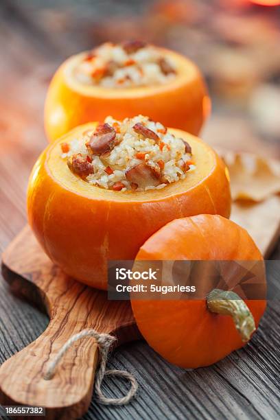 Roasted Stuffed Pumpkins Stock Photo - Download Image Now - Pumpkin, Risotto, Food