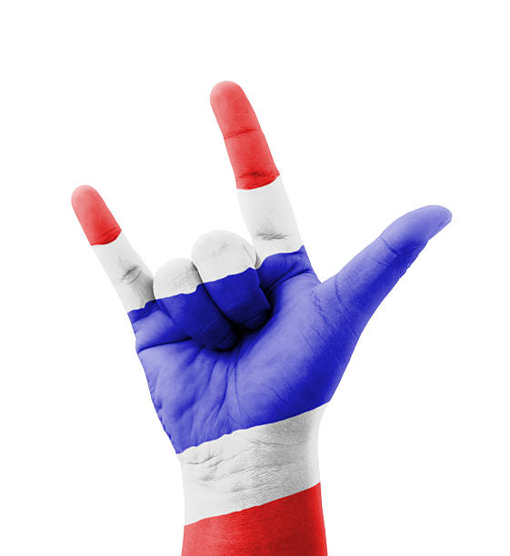 Hand making I love you sign, Thailand flag painted