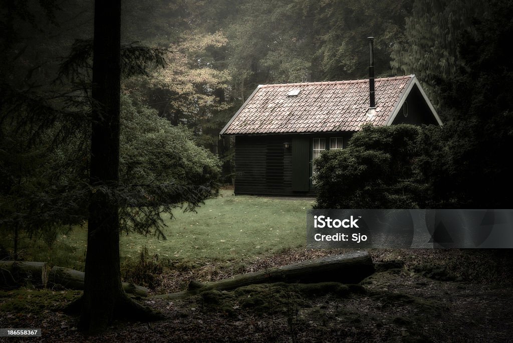 Spooky cabin in the woods Spooky cabin in the woods on a hazy morning. House Stock Photo