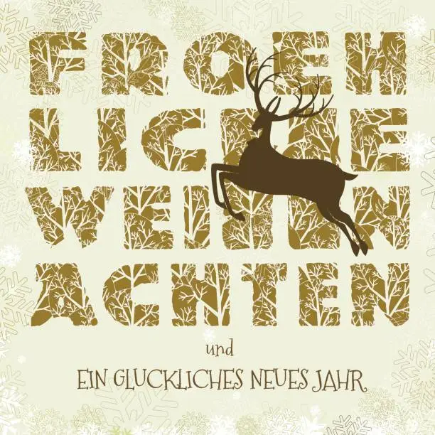 Vector illustration of Froehliche weihnachten card reindeer text deutsch