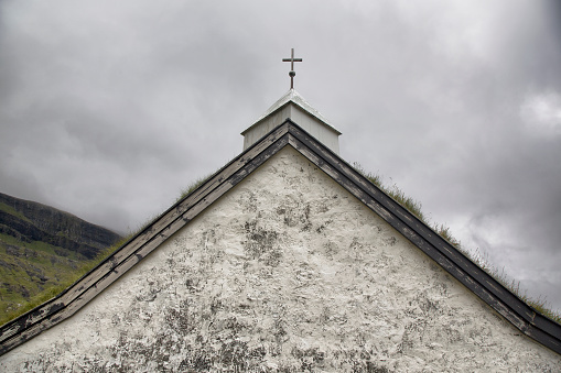 Saksun Church (Saksunar Kirkja), Saksun, Streymoy, Faroe Islands. Saksunar Kirkja dates back to 1858.
