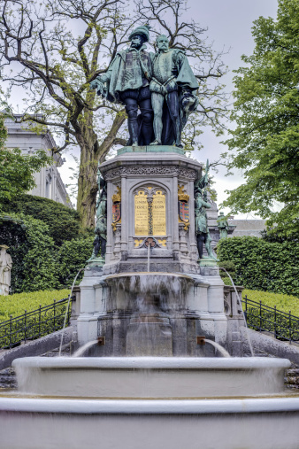 Statue of Egmont and Hoorne on Petit Sablon (Kleine Zavel) Square in Brussels, Belgium