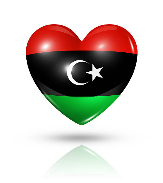 libyen, liebe herz-symbol flagge - libya flag libyan flag three dimensional shape stock-fotos und bilder