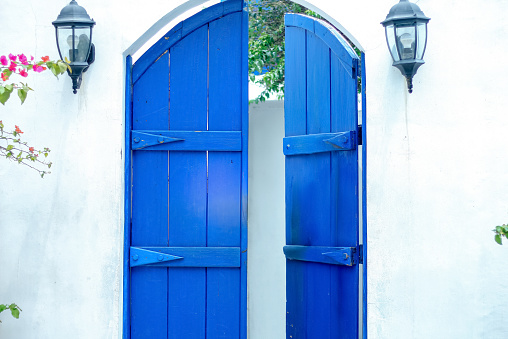 Ancient wooden door of historic building \nJena, Germany