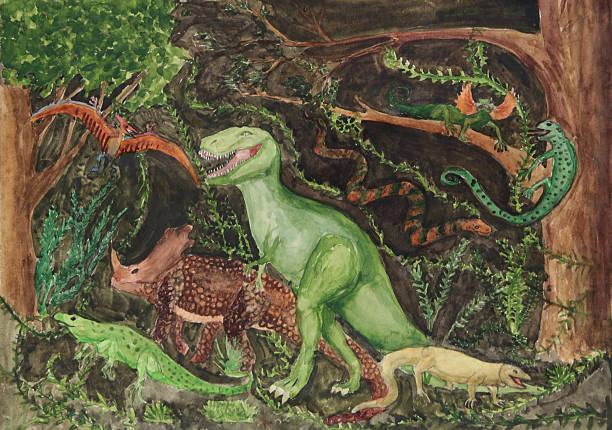 Variety of Dinosaurs Children's Drawing vector art illustration