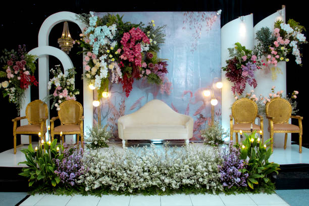 istock flower arrangements as a backdrop for wedding celebrations in Indonesia. 1865628407