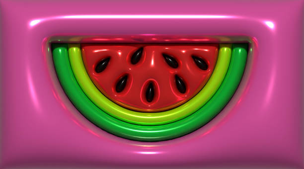 Watermelon slice with seeds on a pink background, 3D rendering illustration