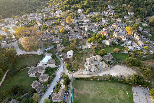 Drone aerial scenery of traditional village of Papingo Zagorochoria area , Epirus, Ioannina Greece Europe