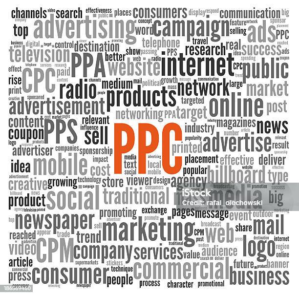 Ppc And Advertising Concept In Word Tag Cloud Stock Photo - Download Image Now - Business, Cloudscape, Competition