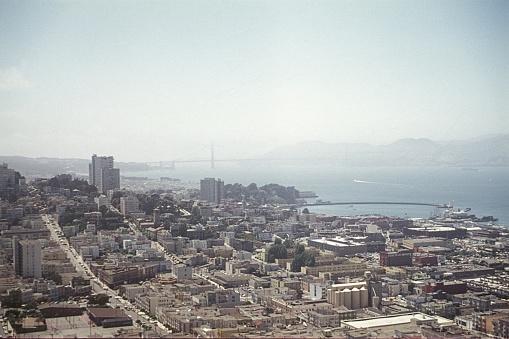 San Francisco, California, USA, 1975. San Francisco cityscape on a hazy day.