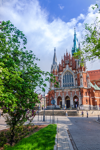 Krakow, Poland - May 8 2022: Facade of the St. Joseph's Church