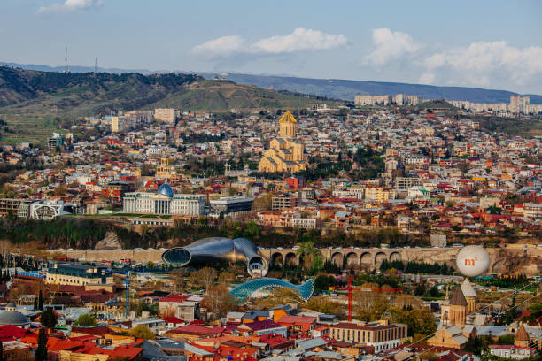 istock Drone aerial view of night Tbilisi downtown 1865713992