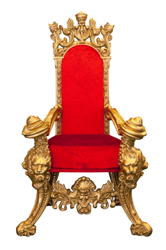 Royal Throne With Gold Carvings And Red Velvet On White