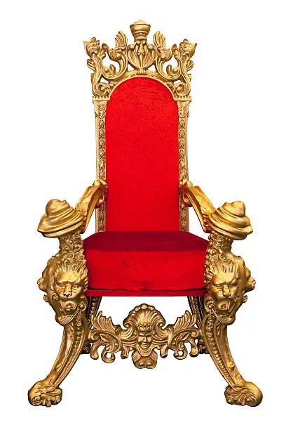 Royal Throne With Gold Carvings And Red Velvet On White