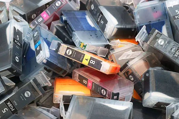 Photo of Ink cartridges ready for recycling