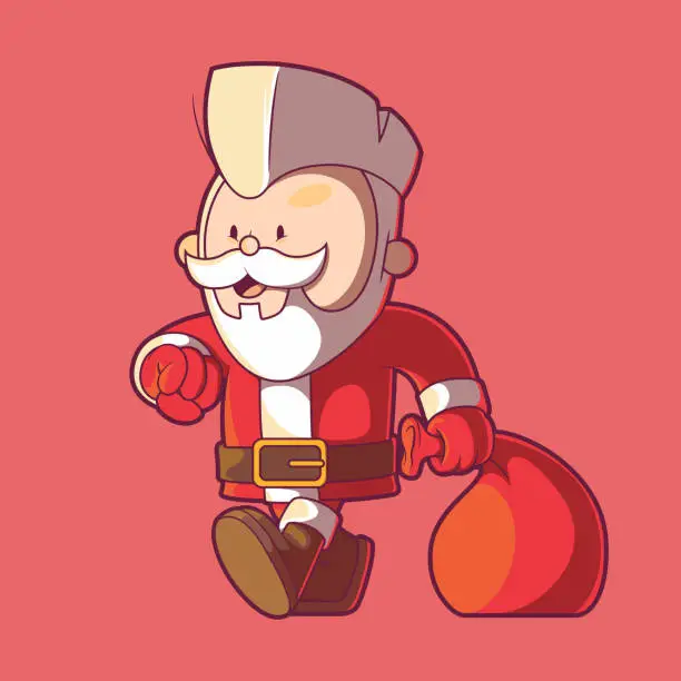 Vector illustration of Punk Santa character with a gift bag vector illustration.