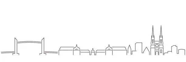 Vector illustration of Bordeaux Dark Line Simple Minimalist Skyline With White Background