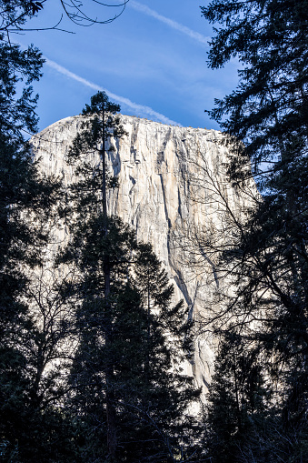 A spectacular view of EI Capitan and Bridalveil Fall in Yosemite national park, Yosemite valley, Califonia, USA