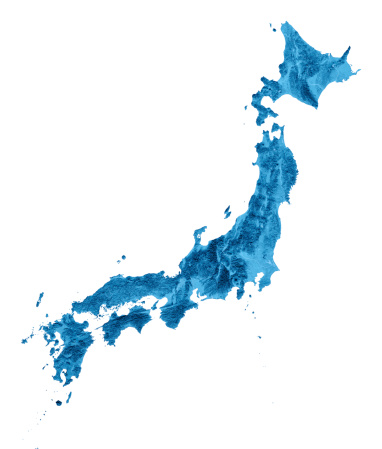 3D render and image composing: Topographic Map of Japan. Isolated on White. High quality relief structure!