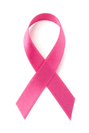 pink breast cancer awareness ribbon on white.