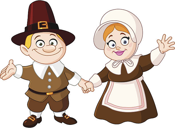 Pilgrim couple Thanksgiving day Pilgrim couple pilgrim stock illustrations