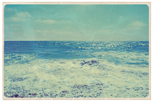 Retro-styled postcard of the Pacific Ocean, blue as blue can be -- all artwork is my own...For hundreds of similar vintage postcards from around the world, click the banner below.