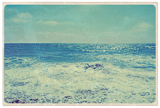 Pacific Ocean - Vintage Postcard Retro-styled postcard of the Pacific Ocean, blue as blue can be -- all artwork is my own...For hundreds of similar vintage postcards from around the world, click the banner below. postcard photos stock pictures, royalty-free photos & images