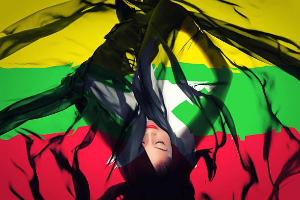 istock Young girl with Burmese Flag 186581504