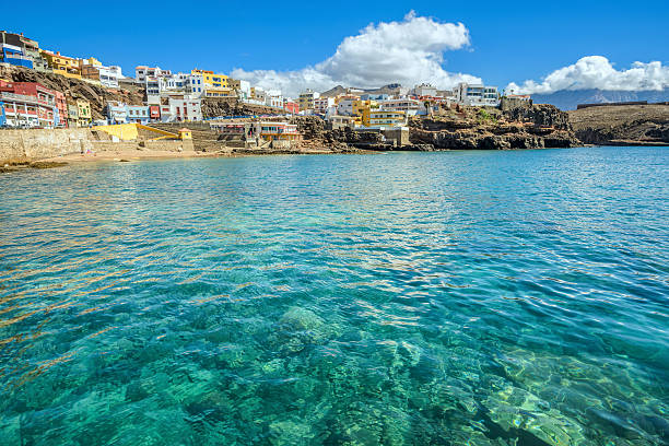 Beautiful colorful houses and seascape at the unspoiled fishing village Sardina del Norte (near Galdar) located at the northern coast of Gran Canaria.