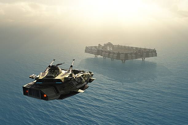 istock Scifi military installation on ocean planet 186582526