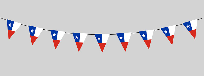 Chile bunting garland, string of triangular flags, independence day, panoramic vector decorative element