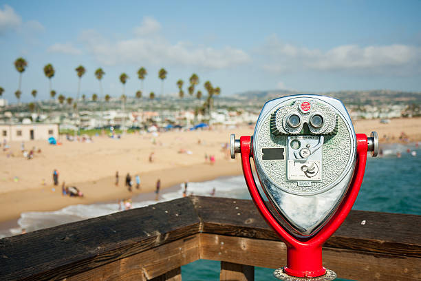 coin operated telescope at Newport Beach Pier stock photo