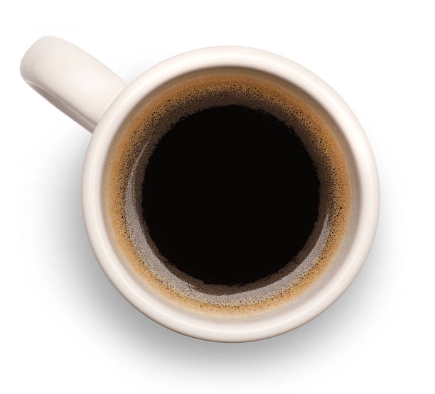 istock Birdseye view of black coffee in white mug 186586112