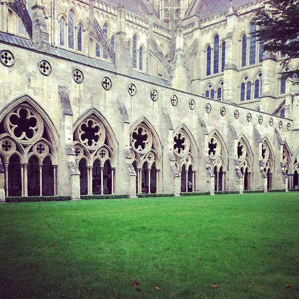 The cloisters of Salisbury Cathedral from the garden