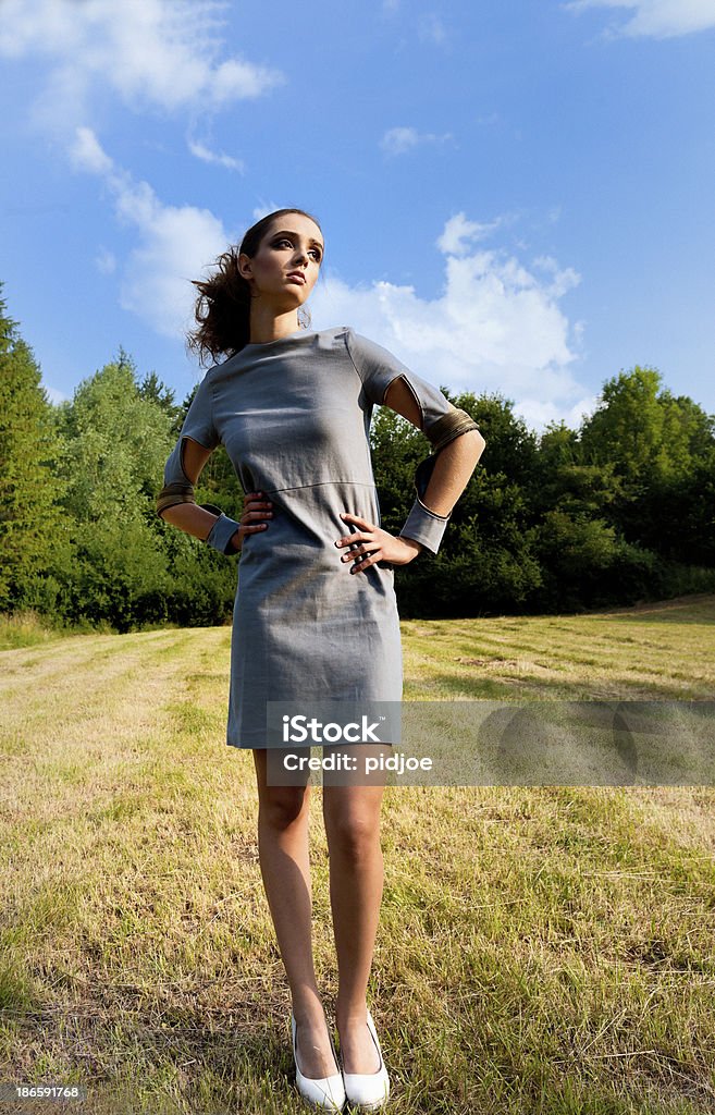 Mode Models posieren auf der Wiese - Lizenzfrei Braunes Haar Stock-Foto