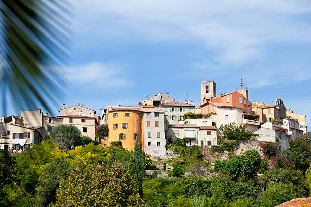 Village of Biot in Provence The hilltop village of Biot in the Alpes Maritimes district of Provence between Cannes and Nice. Famed for it’s hand made glassmaking industry, it also achieved fame when Mick Jagger lived here in 1971 when the Rolling Stones were making the album Exile on Main Street at Nellcote in nearby Villefranche. Good copy space. biot stock pictures, royalty-free photos & images