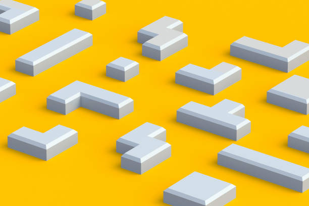 istock White geometric blocks for game. Toy bricks for conundrum. Logical thinking. Leisure concept. Construction cubes. Retro puzzle. 3d render 1865931564