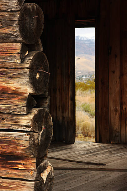 istock Log Cabin Homestead Ruin Doorways 186594516