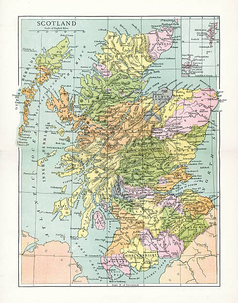 Antique Map of Scotland Vintage map of the Scotland and its counties, from 1894 fife county stock illustrations