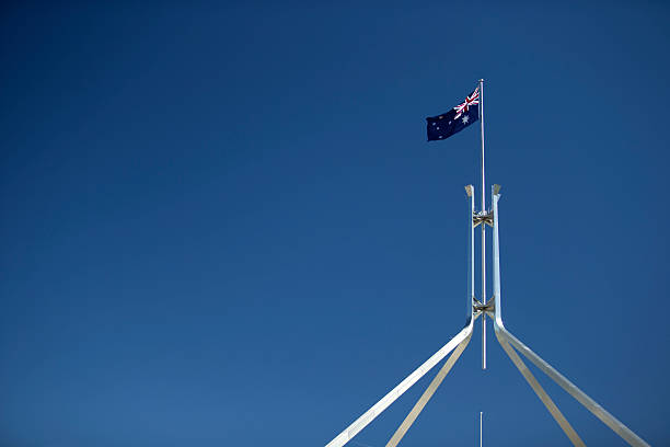 To the side Flag pole on the Canberra Australian Parliament House canberra photos stock pictures, royalty-free photos & images