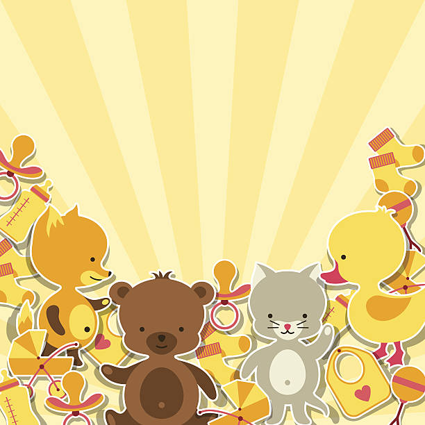 ilustrações de stock, clip art, desenhos animados e ícones de fundo de cartão de convite com pouco autocolantes de animal. - newborn animal audio