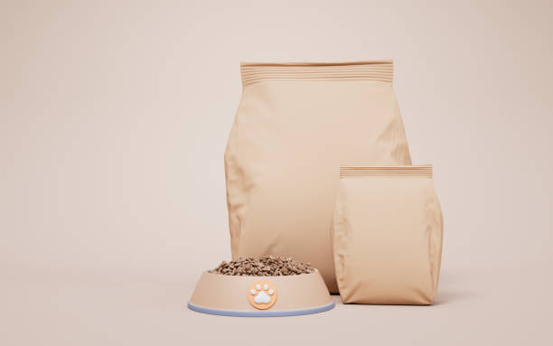 Brown pet food package bag, 3d rendering. 3D illustration.