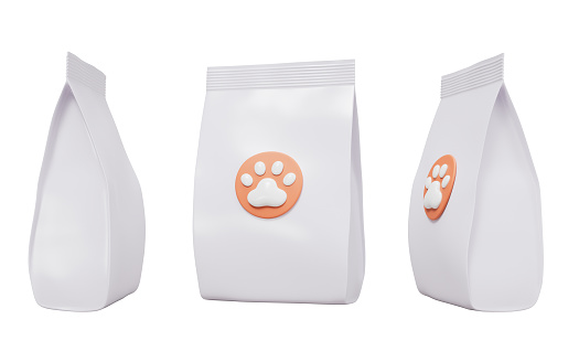 White pet food package bag, 3d rendering. 3D illustration.
