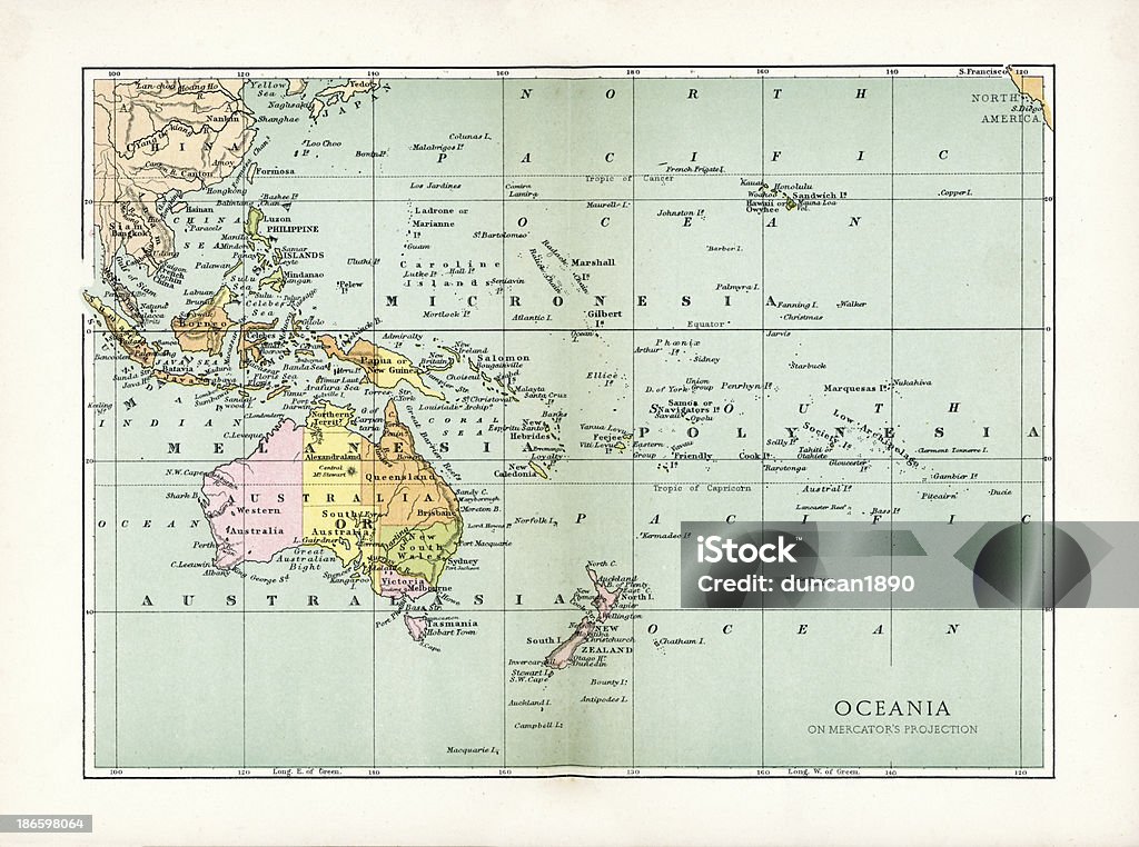 アンティークの地図オセアニア - 地図のロイヤリティフリーストックイラストレーション