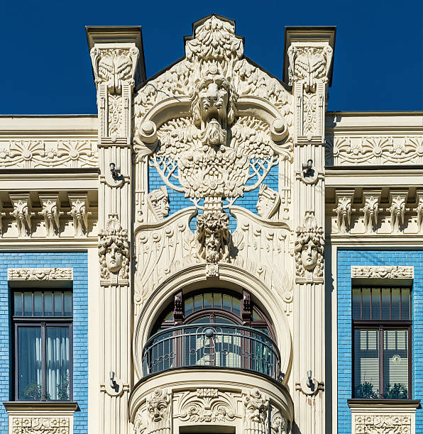 The house with decorative elements of the Latvian national romanticism. Alberta street ,Riga, Latvia