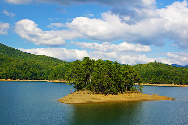 View of Fontana Lake from the top of Fontana Dam in North Carolina, USA.