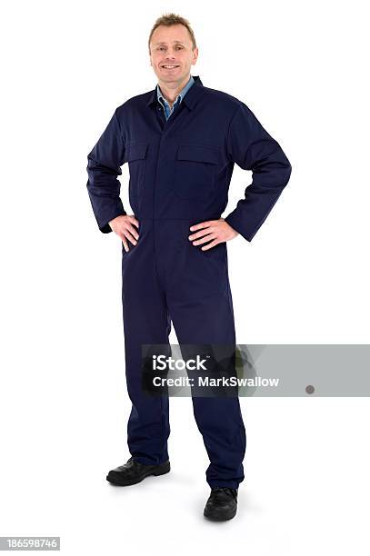 Happy Mechanic Stock Photo - Download Image Now - Coveralls, Men, White Background