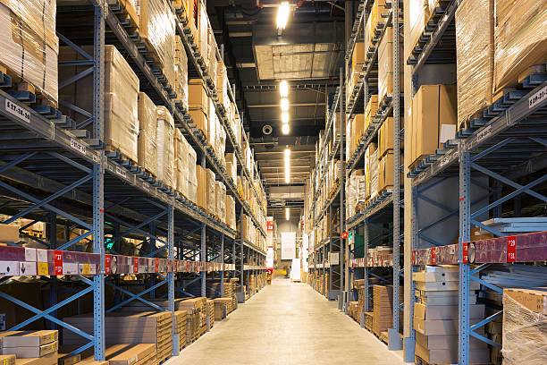 Manufacturing storage warehouse Manufacturing storage warehouse big cardboard box stock pictures, royalty-free photos & images