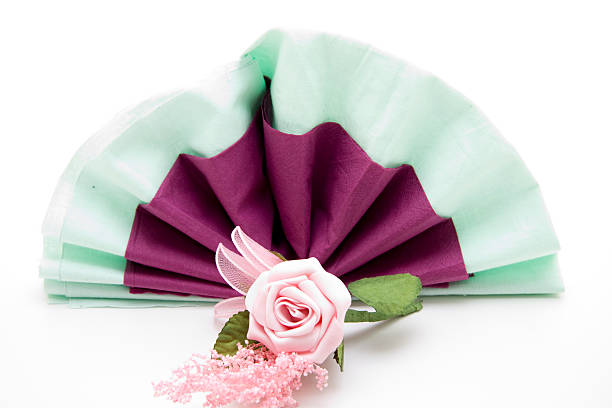 istock Napkin folded and pink rose 186602463