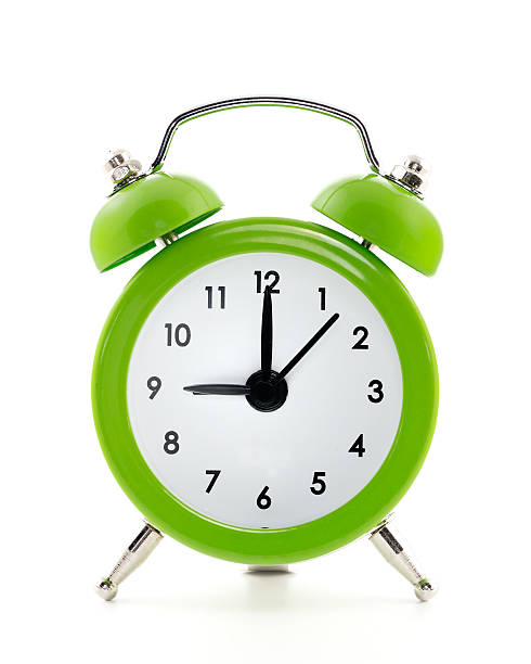 istock Green  old style alarm clock isolated on white background 186603059